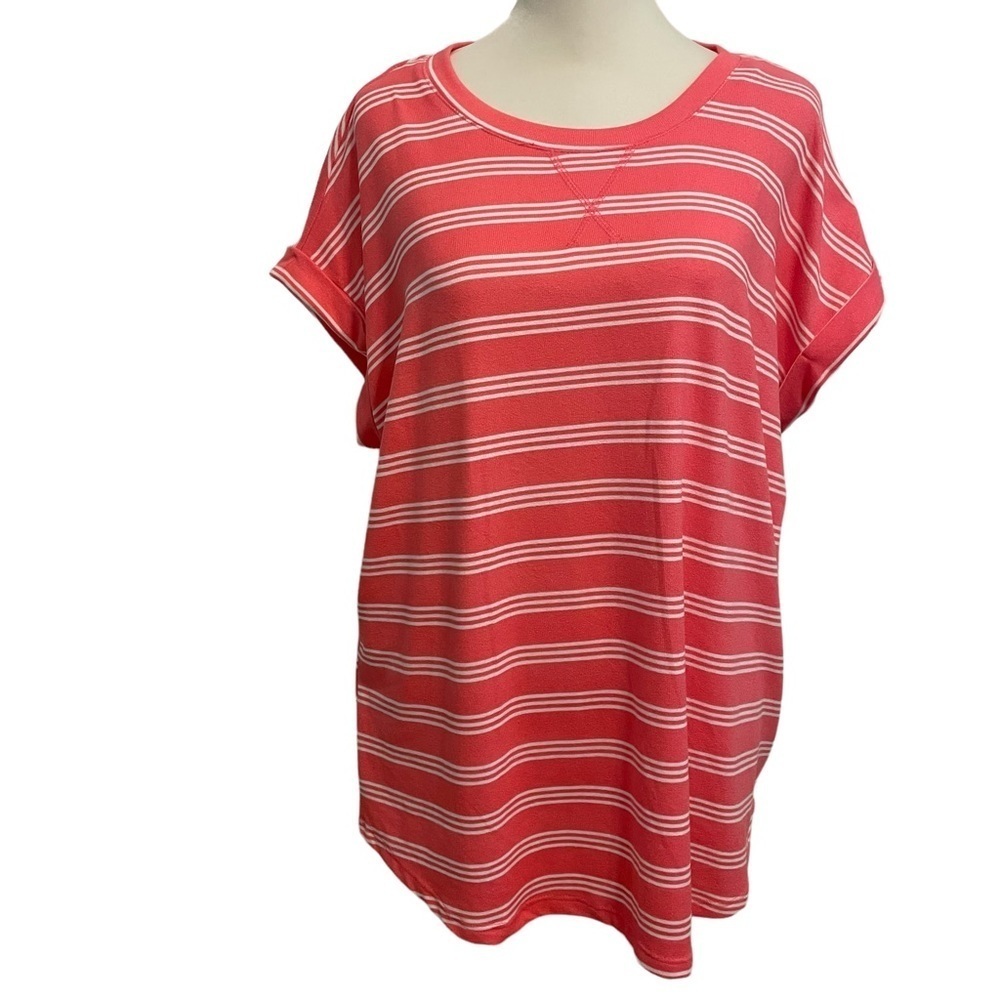 Como Vintage Pink and White Stripe Dolman Cap Sleeves Shirt Size XL